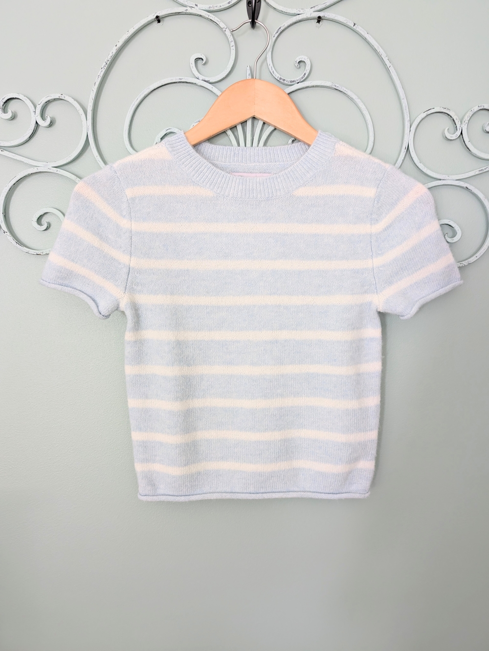 SO Baby Blue and White Crop Sweater
